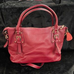 SOLD- Kattee Lady Red Leather Bag Gold Hardware.